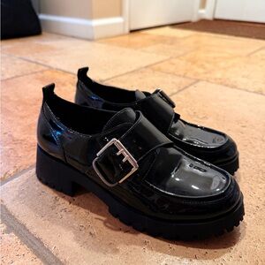 Marc Fisher Black Patent Leather Loafers with Buckle